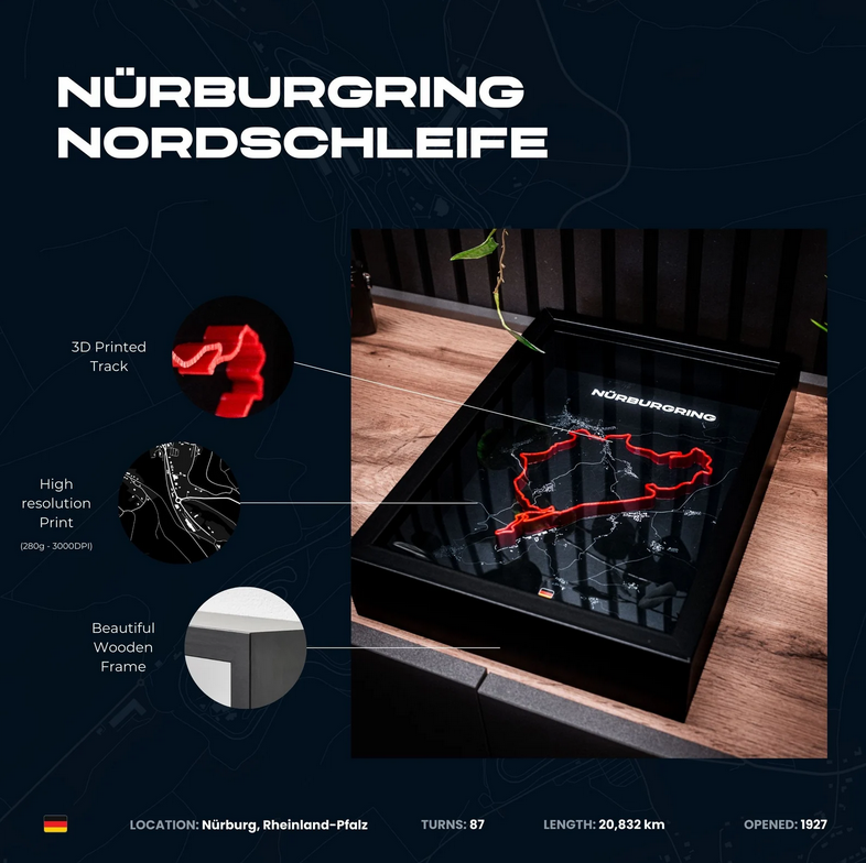 Nürburgring Nordschleife Layout 3D-Druck in Rahmen